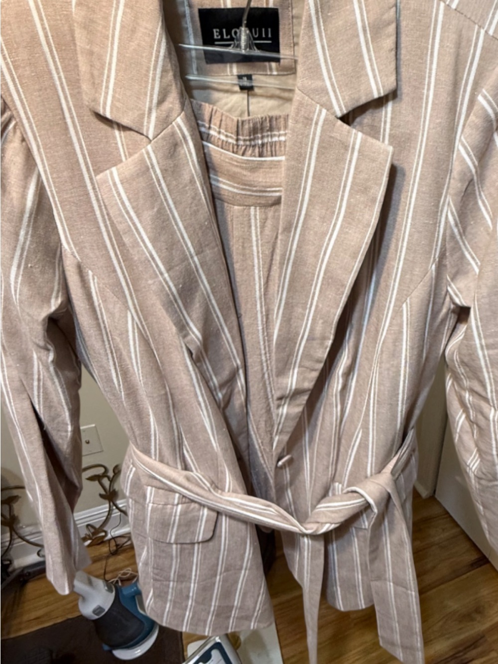 Eloquii Striped Tan & Cream short set with Women’s High-Waist Shorts